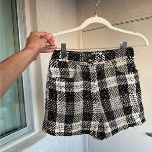 Zara Black and Cream Plaid High Waist Shorts